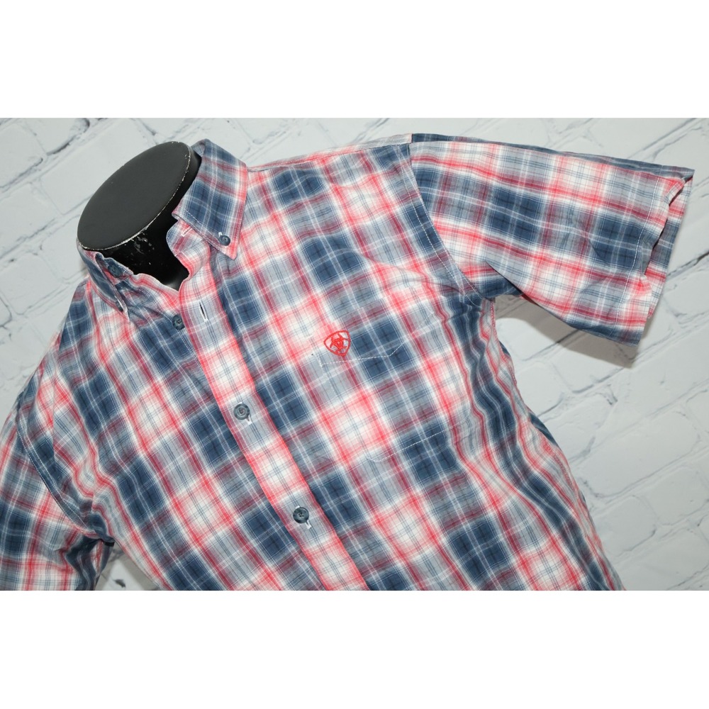 Ariat Pro Series Shirt Boys XL 18 Red Blue Plaids Check Western Cowboy